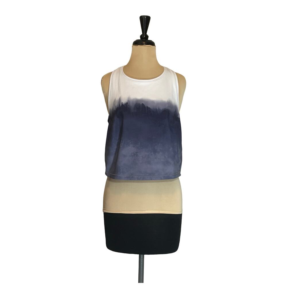 Athleta Shanti Watercolor Stripe Crop Tank Womens XL Navy White Yoga Racerback